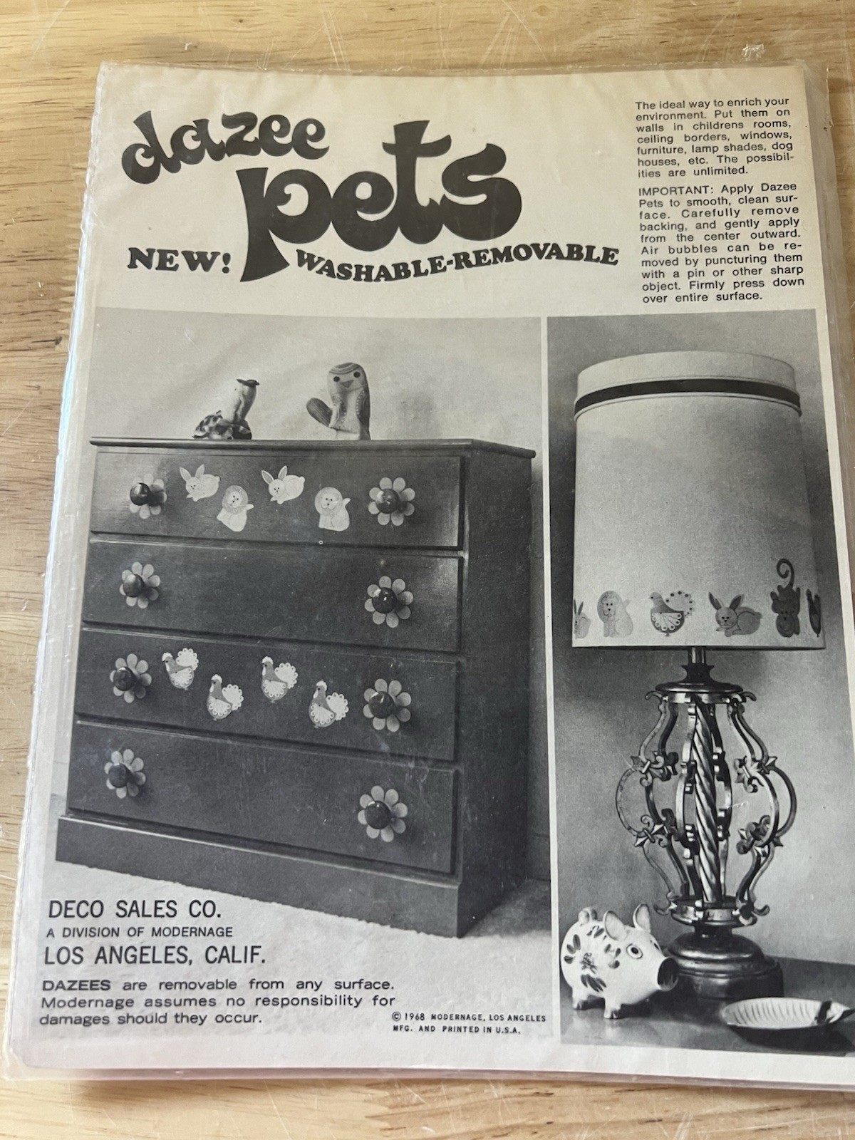 Vintage NOS 1968 Dazee Pets Put Ons Blue and Green Chickens