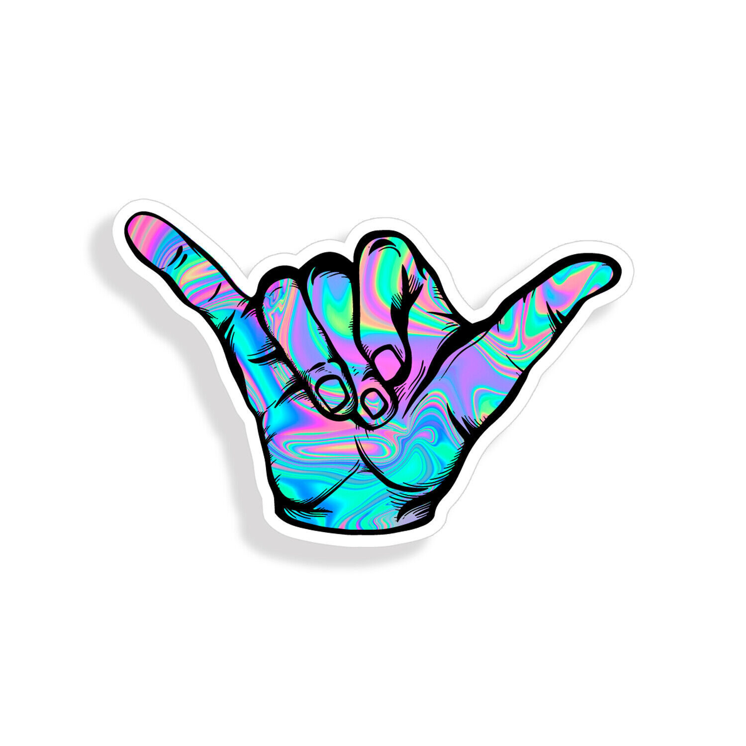 Hang Loose Surf Swirl Shaka Sticker Decal