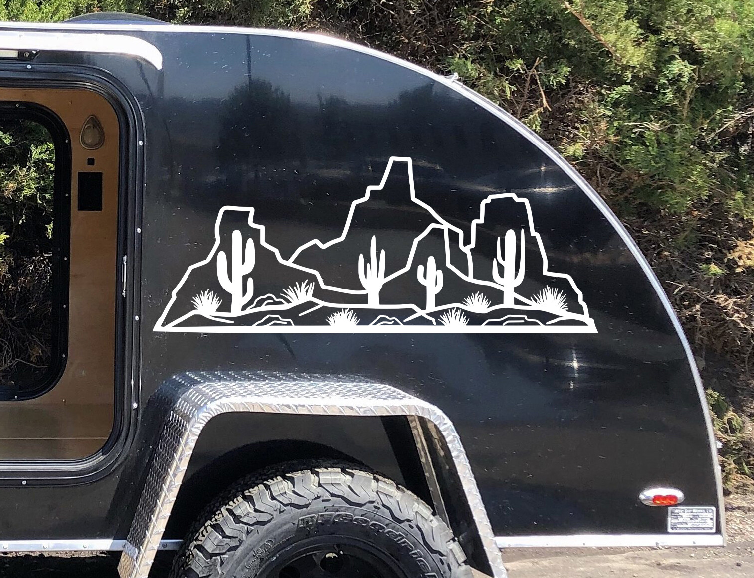 Desert Cactus Mountain Scene V1 Vinyl Decal – RV Camper Graphics Travel Trailer