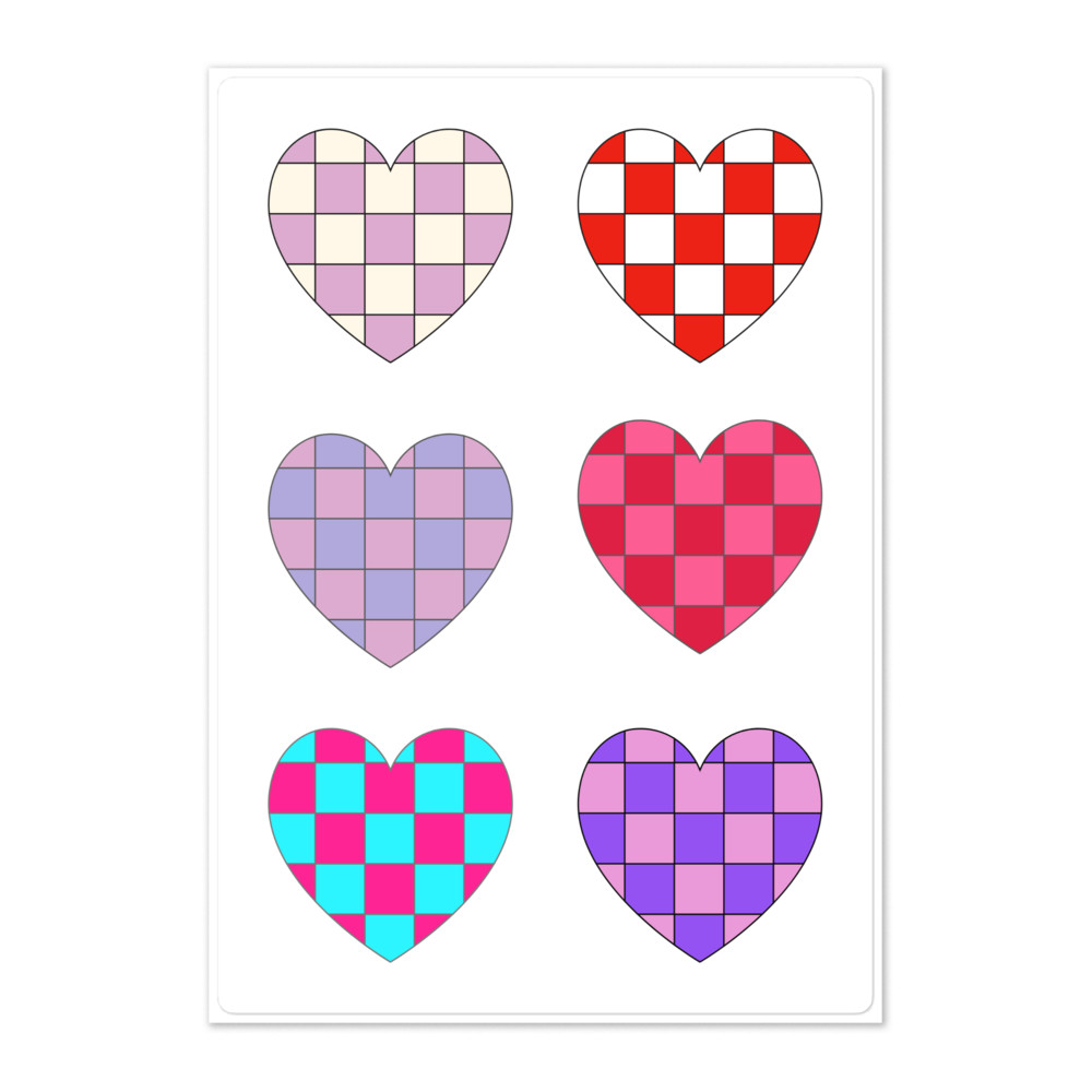6 Retro Heart Stickers – Hearts Sticker Sheet – Multi-Colored