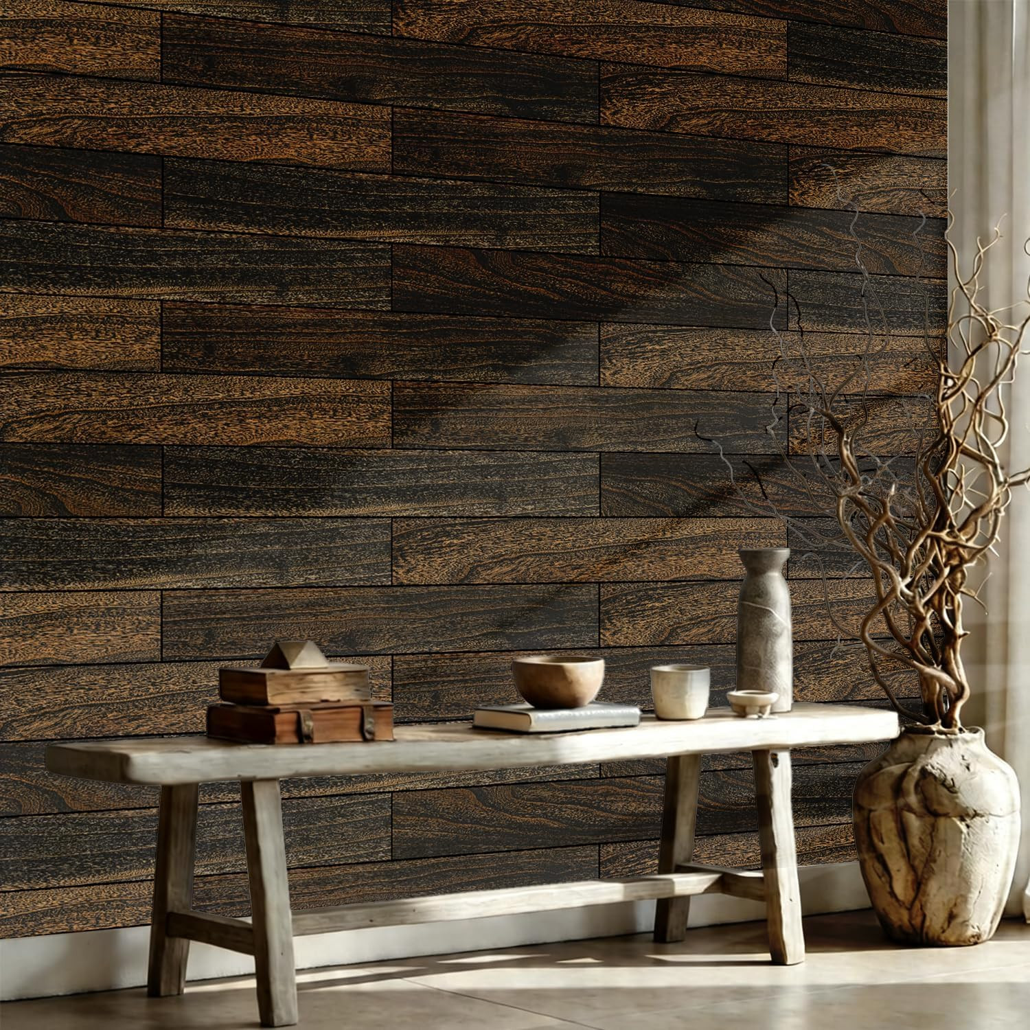 Rustic Real Wood Wall Panels, Peel and Stick Shiplap for Home Decor