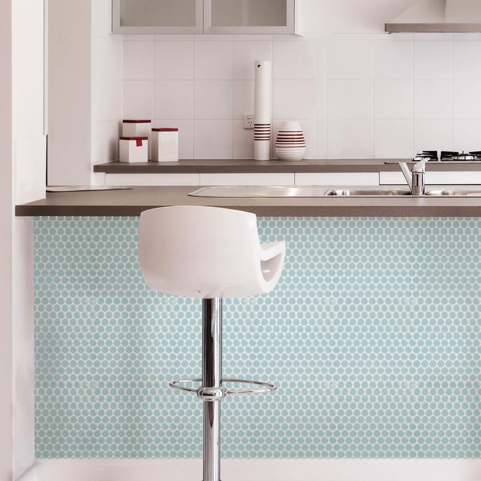 InHome NH2959 Penny Tile Peel & Stick Backsplash Tiles, Blue