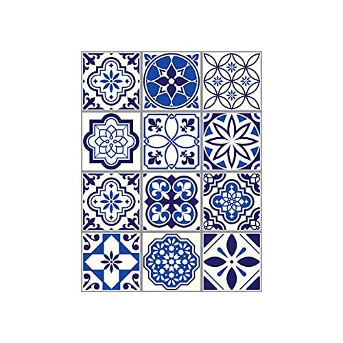 24pcs 6" Peel and Stick Vinyl Backsplash Tiles One Size Spanish & Moroccan Blue
