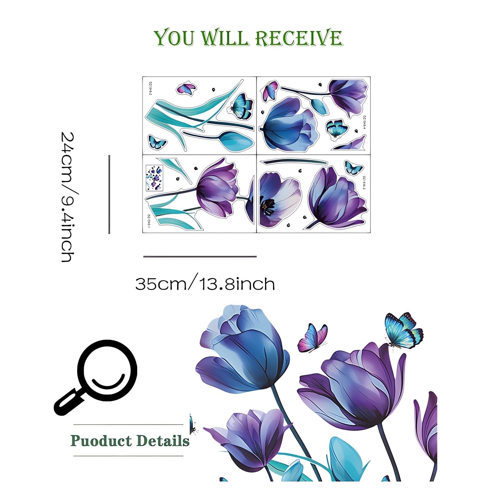 Blue-Purple Ink Rose Flower Butterfly Wall Stickers, sacinora Floral Art DIY …