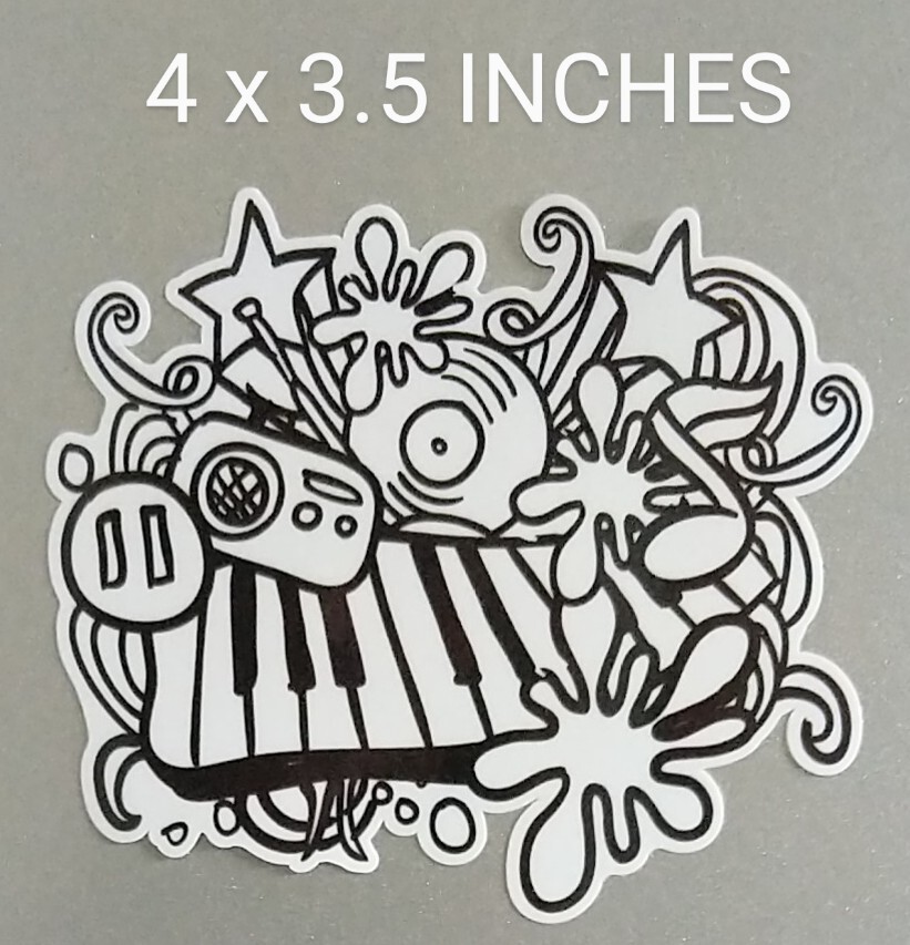 4" Music Decal B&W Vinyl Sticker Piano Keys Record Note Radio Graffiti Love CD