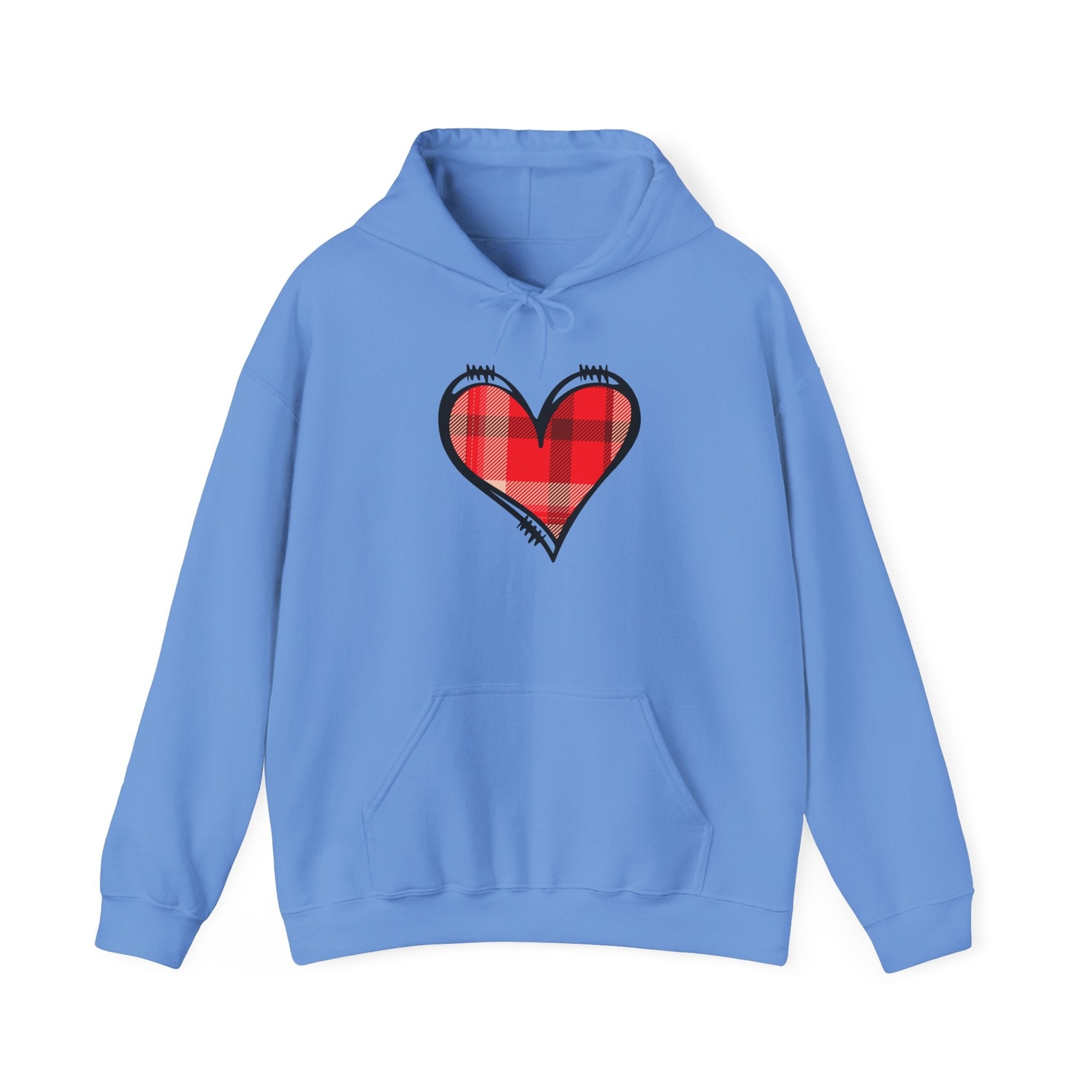 Love Hoodie with Plaid Heart on Front and Bold Love Design on Back