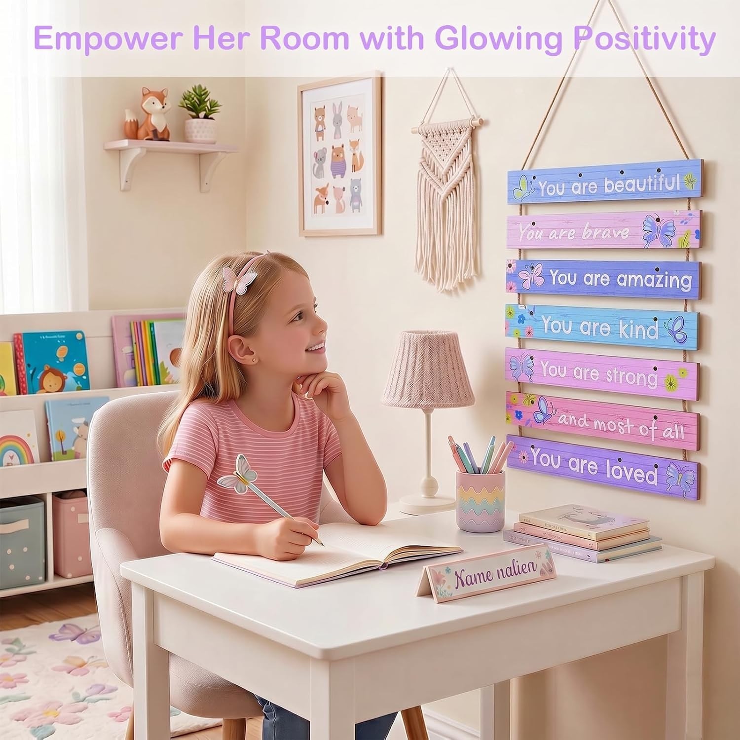 Girls Room Decor LED Light Wall Art for Kids Bedroom Inspirational Butterfly
