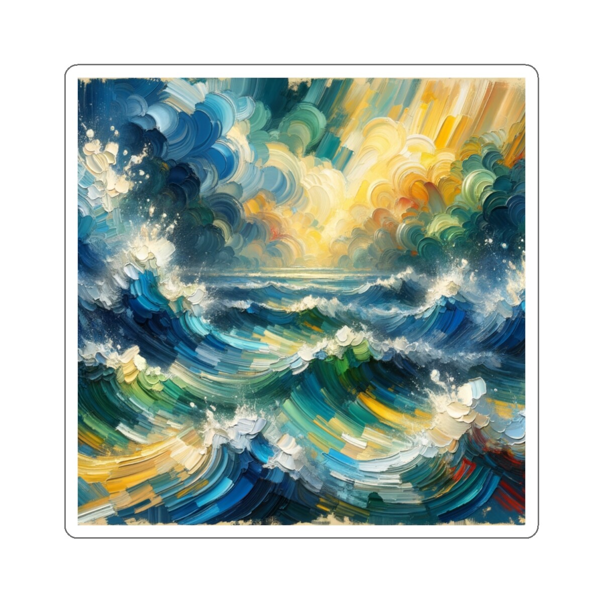 Sticker Ocean Waves Abstract Blue Green Digital Painting 2×2" 3×3" 4×4" 6×6"