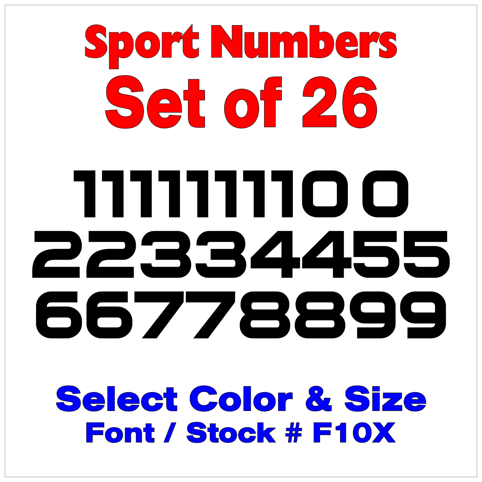 Helmet – Sport Vinyl Decals – 26 ID Numbers – Select Color & Size STK# F10X