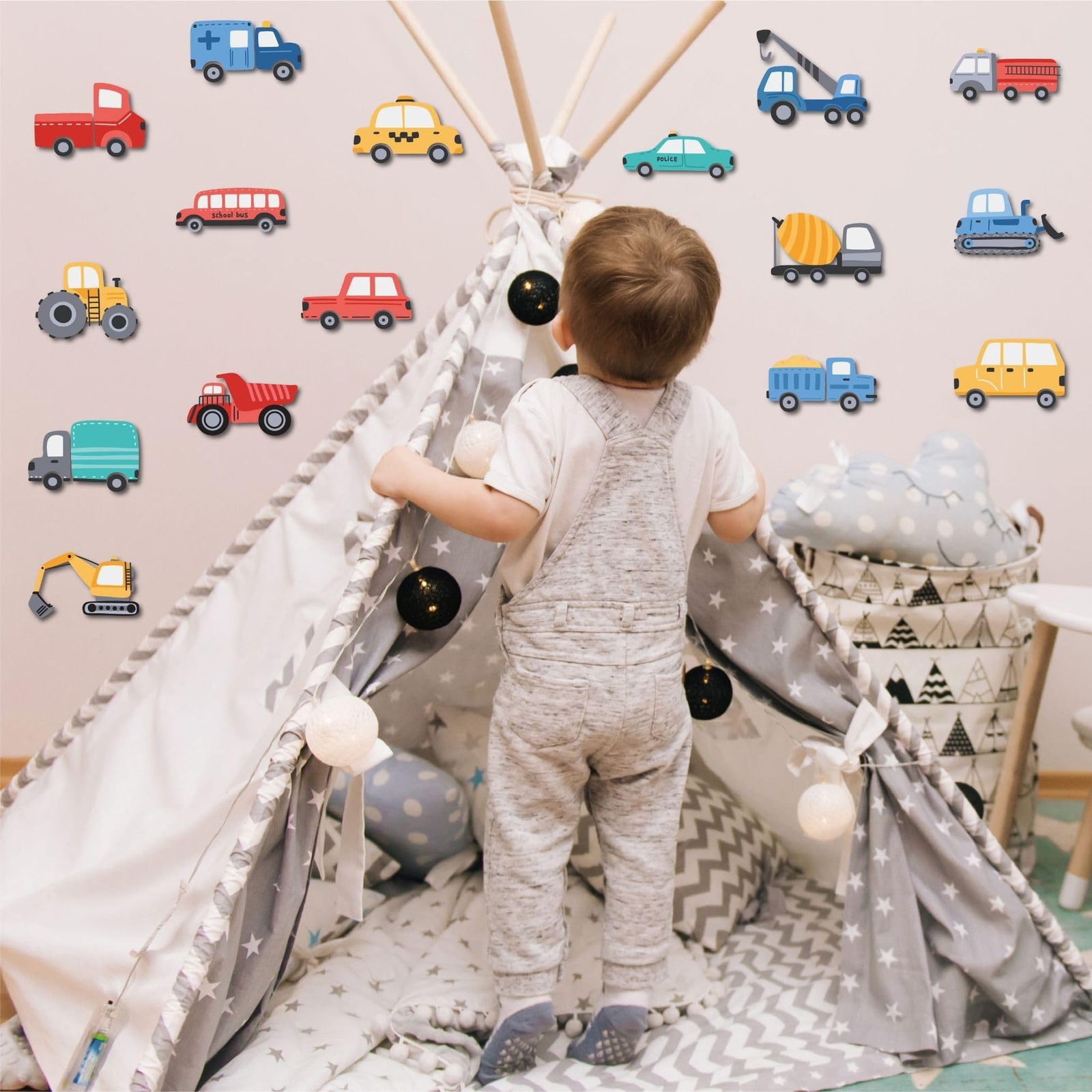 Construction Vehicles Wall Decals Stickers for Kids Room Bus Car Truck Tracto…