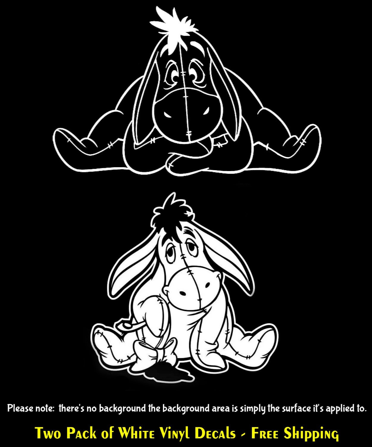 Eeyore Cartoon Two White Vinyl Decals Car Truck Camper Laptop Phone Tablet