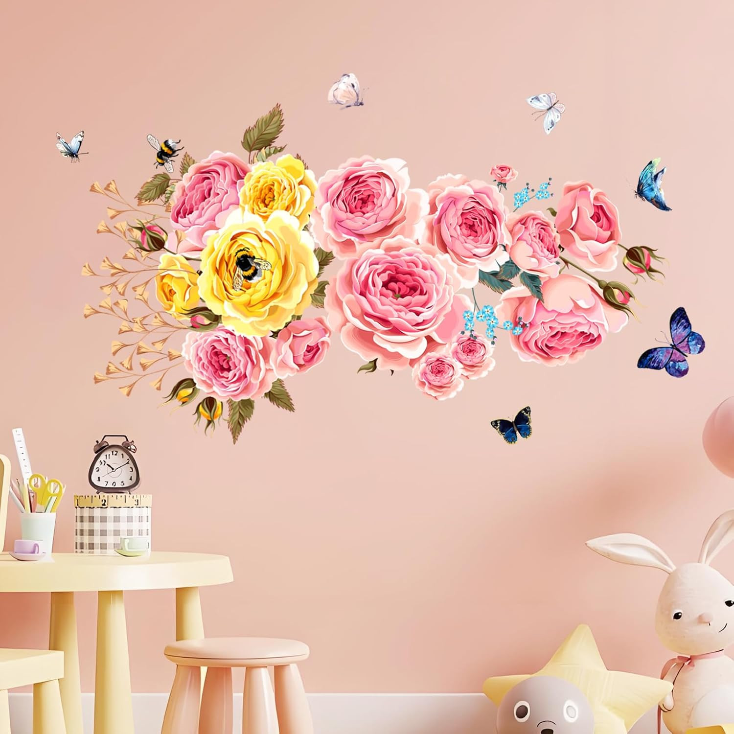 Watercolor Peony Wall Decals Spring Floral Wall Stickers Decals Large Peony Butt