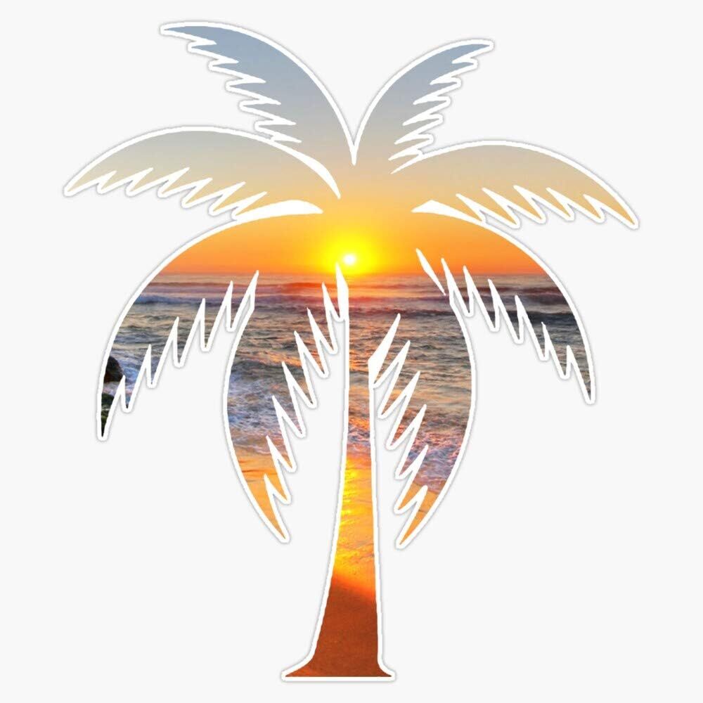 Pegatina De Vinilo De Palmera Y Playa, Calcomania Impermeable Para Parachoques,