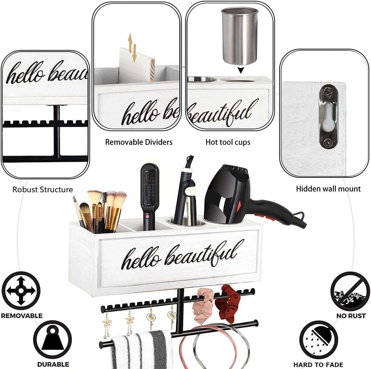 Rustic Hair Dryer Holder Wall Mounted,Hair Styling Tools & Accessories Organizer