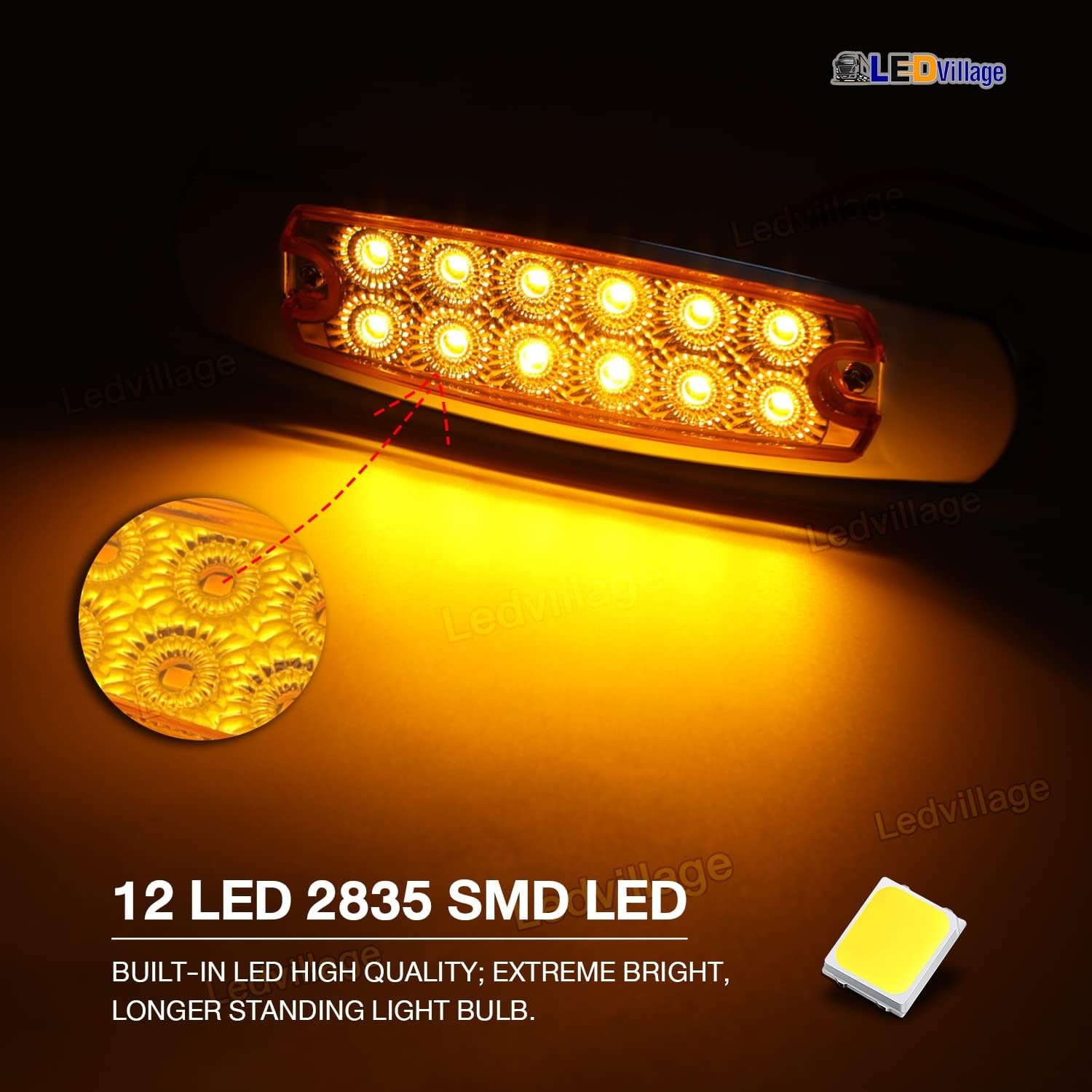 20 Pcs 12V DC 6.4 Inch Amber LED Side Marker Clearance Lamp Heavy Truck Lighting
