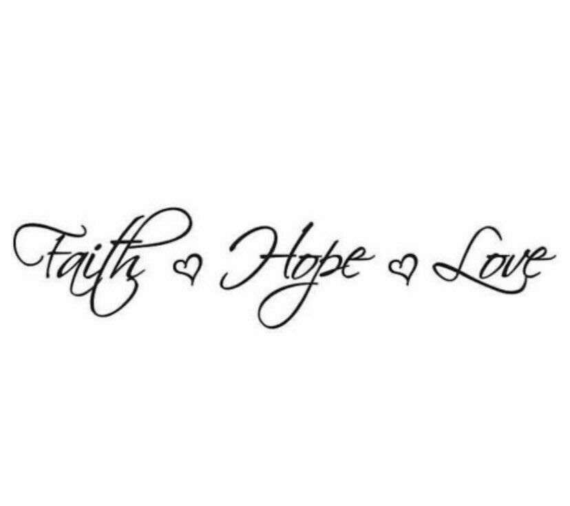FAITH HOPE LOVE Hearts Vinyl Wall Decal Words Lettering Home Decor 30" x 6"
