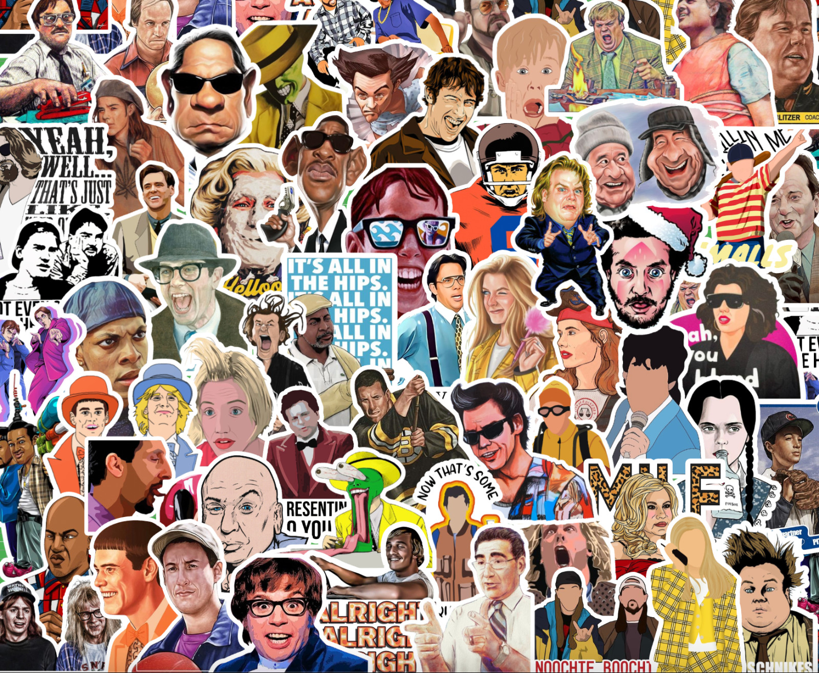 25/50 90's Comedies Sticker Pack – Waterproof Vinyl – Movie Sandler Jim Carrey
