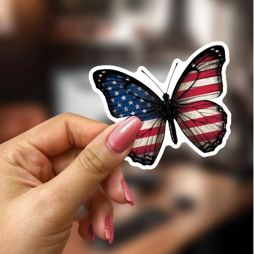 Butterfly USA Flag Sticker, Peel N' Stick, Different sizes