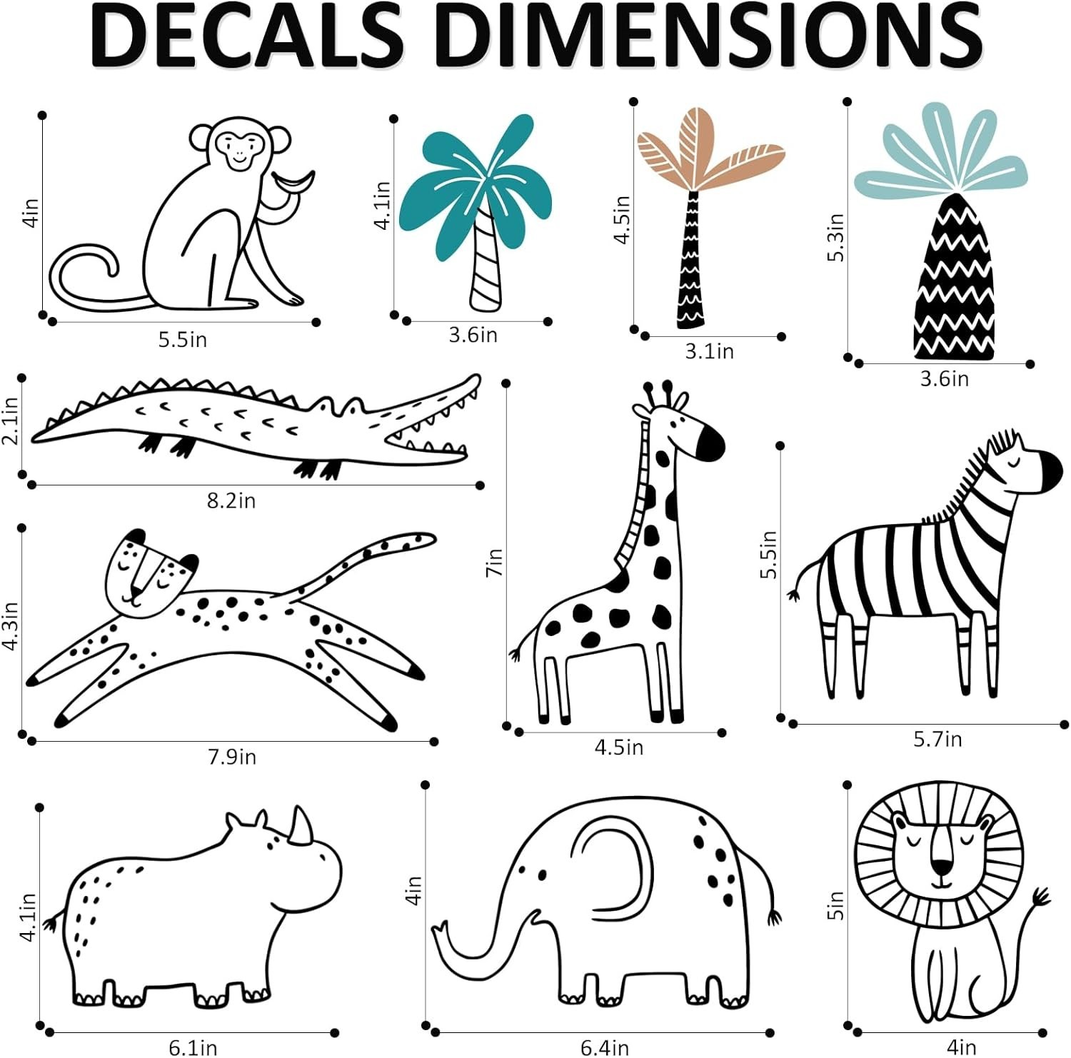 Durable Vinyl Safari Animal Wall Art – 39 Repositionable Decals for Kids' Rooms