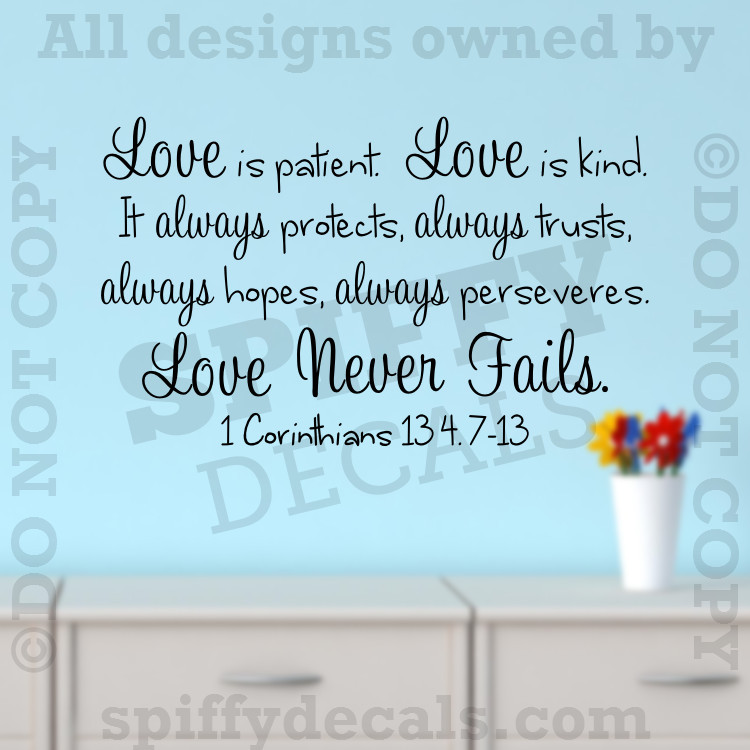 Love Is Patient Kind Never Fails Corinthians Quote Vinyl Wall Decal Sticker