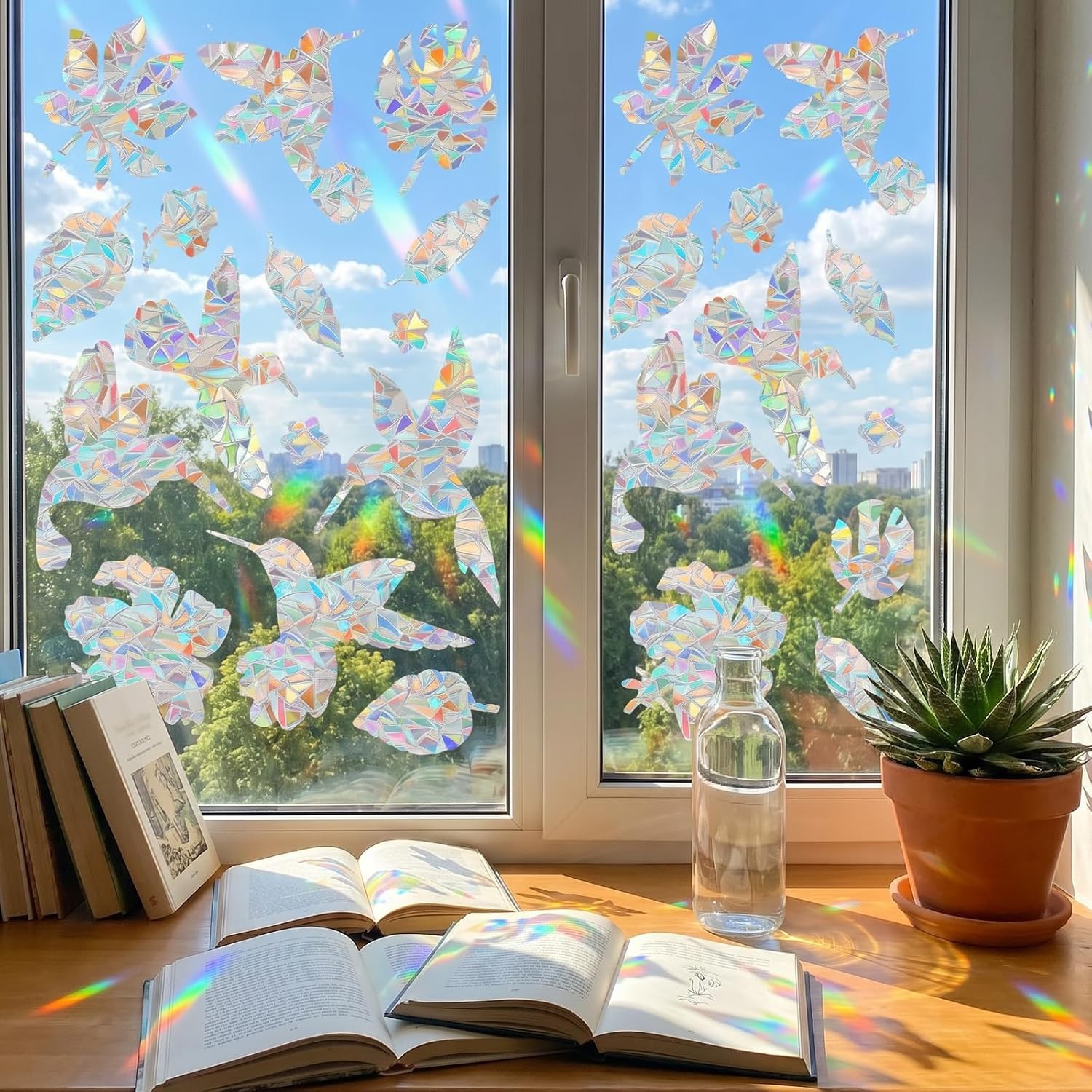 60PCS Rainbow Bird Window Clings Static Decals Anti Collision Glass Stickers PVC
