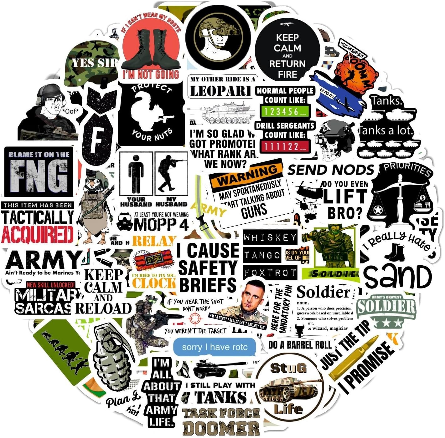 100Pcs Funny Army Stickers and Decals — Small Vinyl Military Stickers and Dec…
