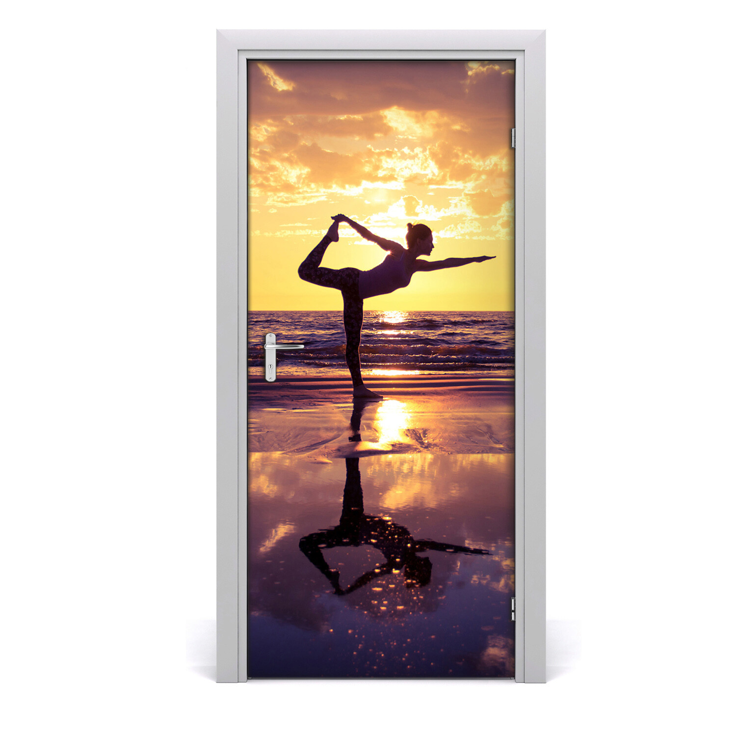 Self adhesive Door Wall wrap removable Peel & Stick People Yoga on the beach