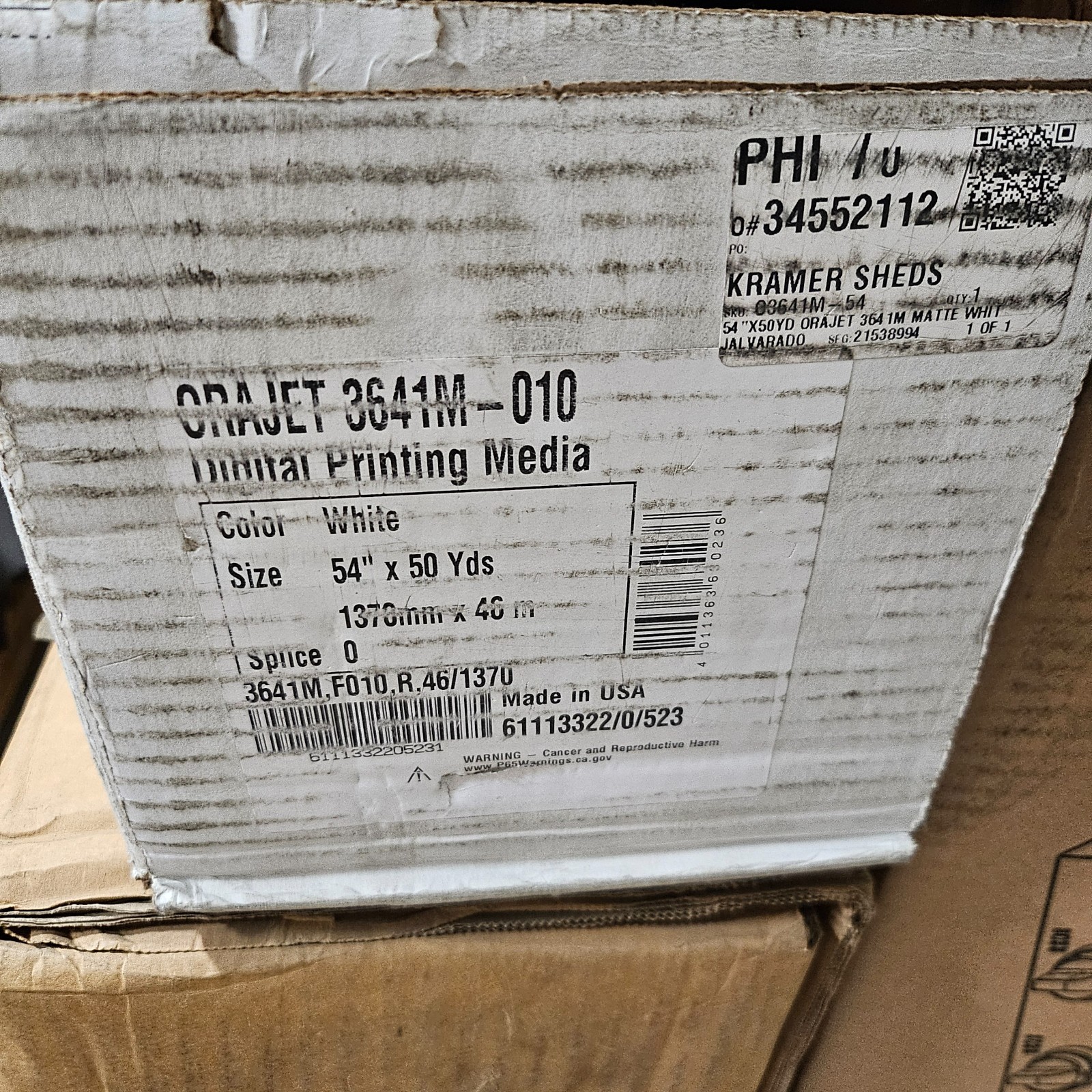 ORAFOL Orajet Printable Vinyl Roll 54” X 50 Yds Matte White 3641M-010