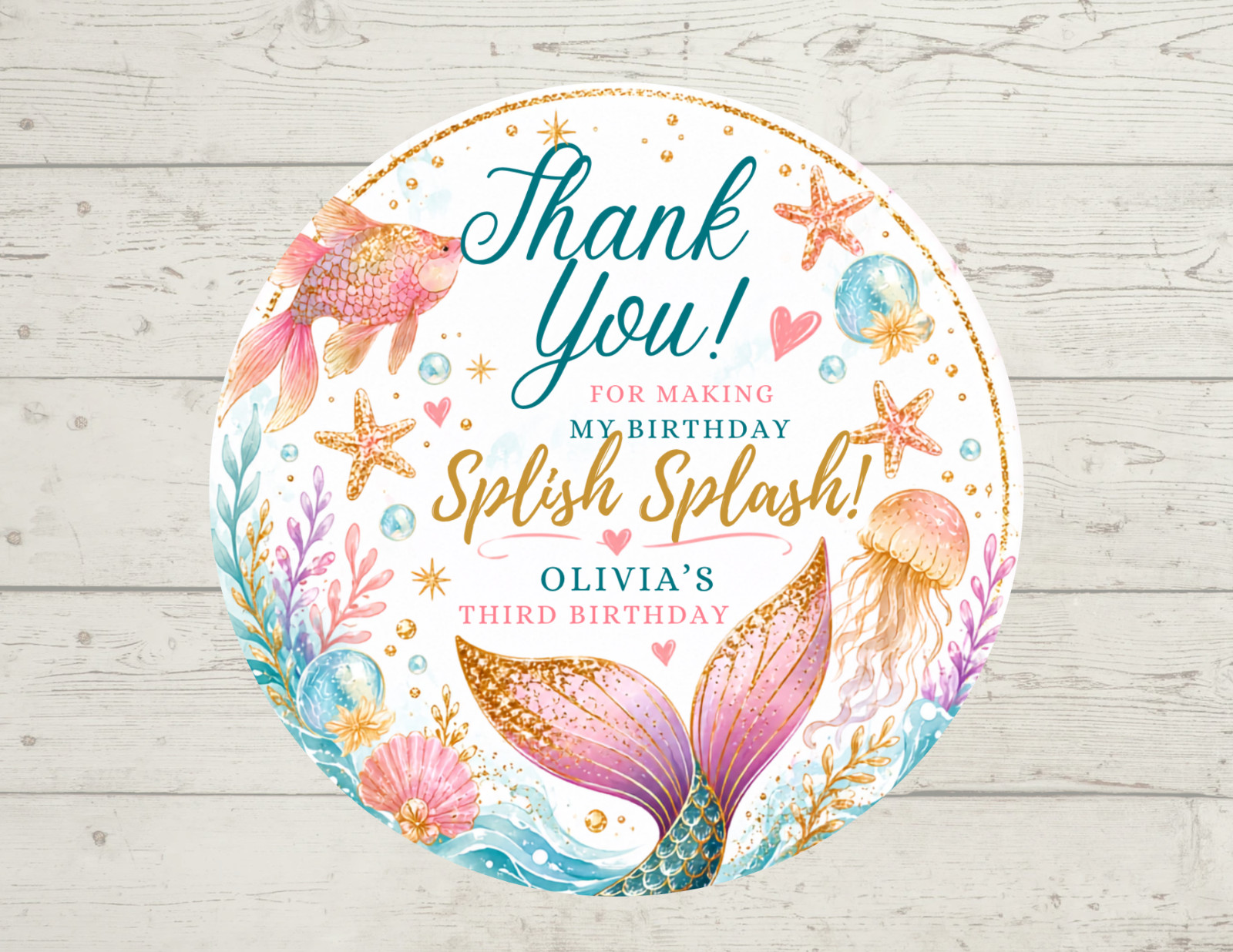 mermaid Birthday stickers personalized