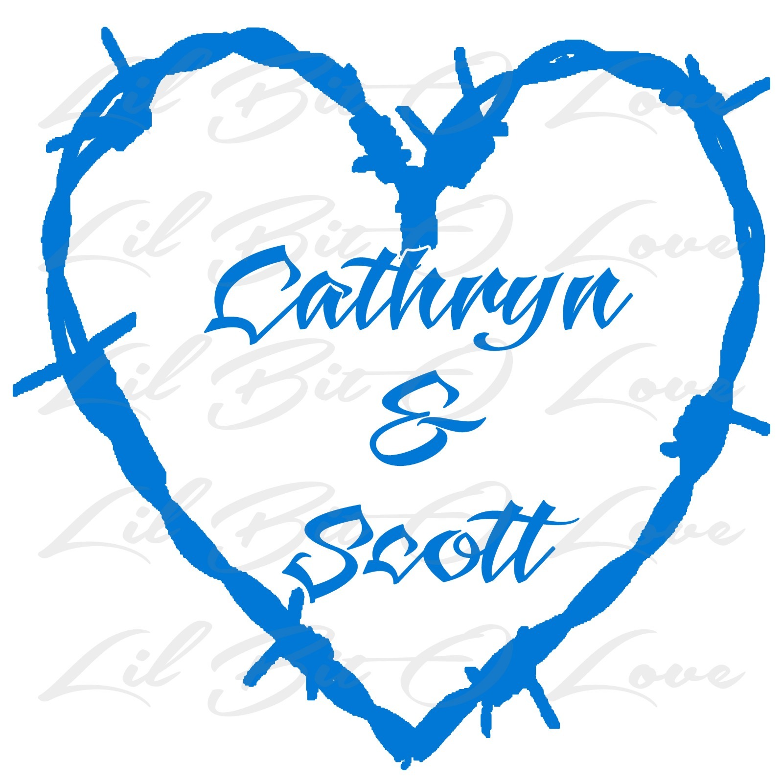 Custom Barbed Wire Heart Personalized with Couple's Names Vinyl Decal