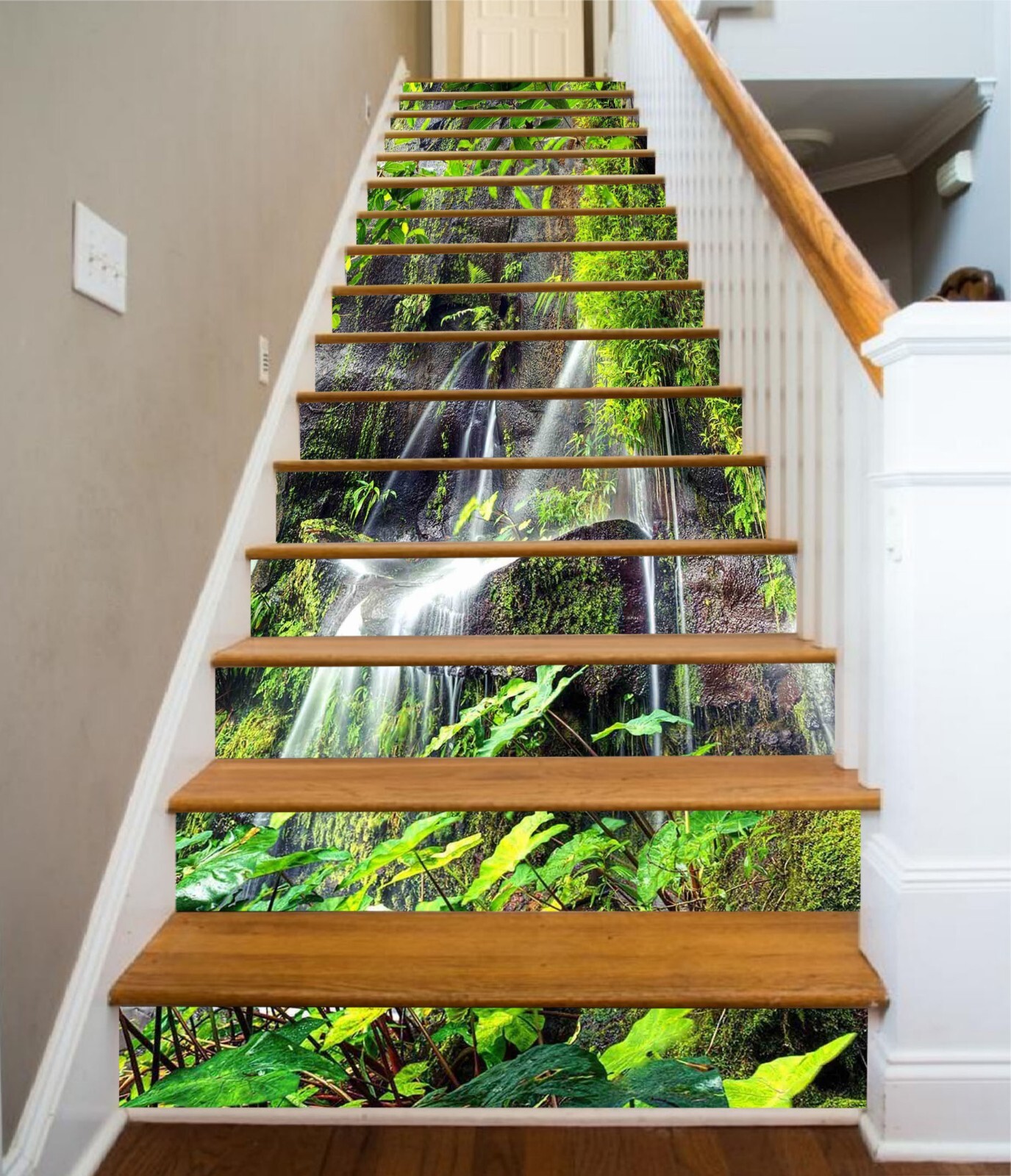3D Green Leaves Stone AZ1064 Stair Risers Decoration Mural Vinyl Wallpaper Kay