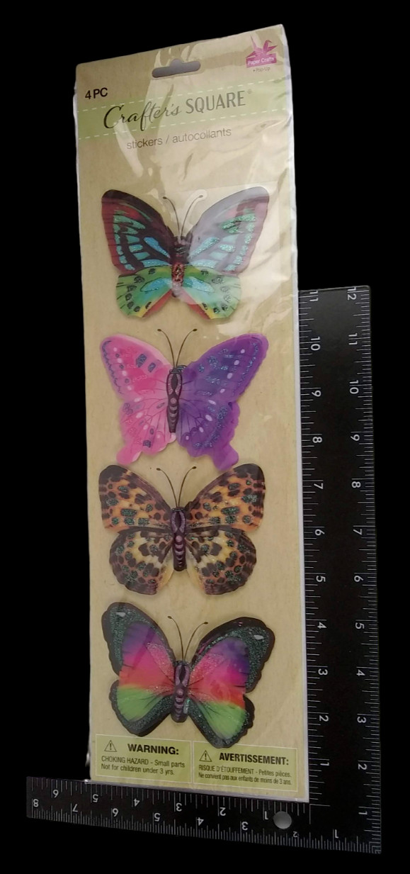 Butterflies Pop-Up Stickers Crafter's Square 4 pc Colorful 3D Butterfly Glitter