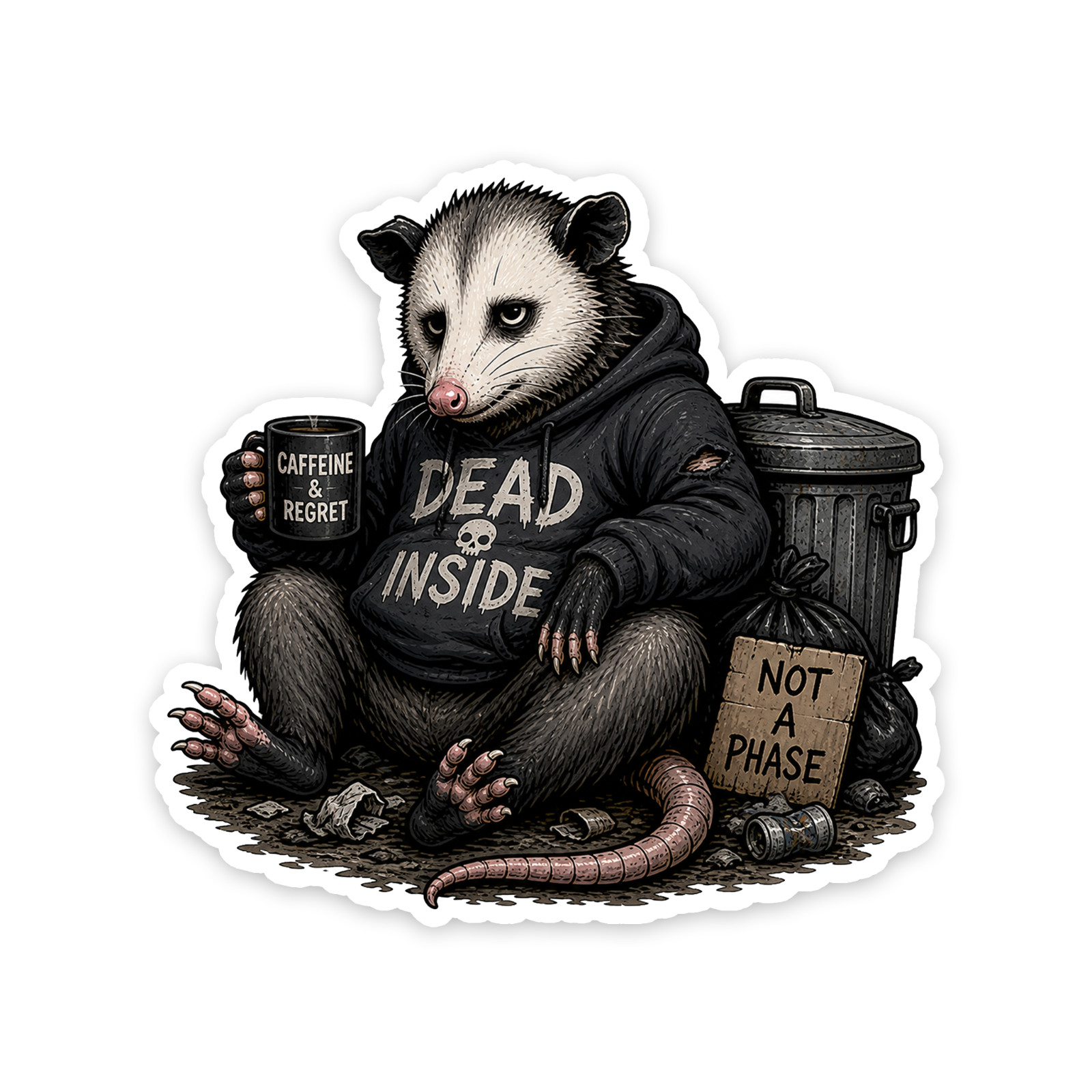 Dead Inside Opossum Sticker 4 Inch Vinyl Decal Adult Humor