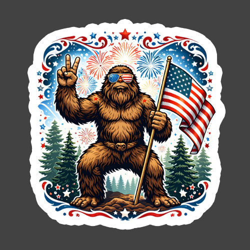 Patriotic Sticker Vinyl Decal Bigfoot USA Flag Fireworks Funny