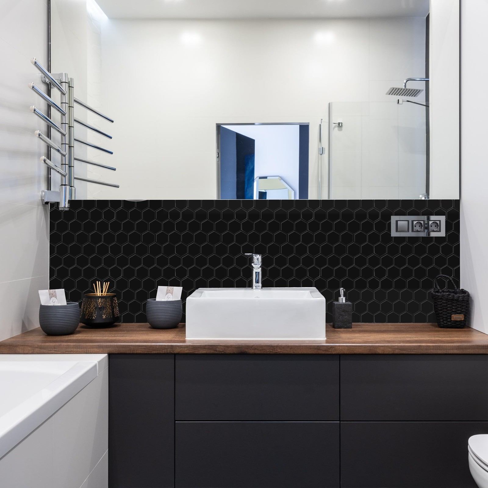 Black Hexagon Tile Peel and Stick Backsplash, 12"x12" -Adhesive 3D Stick on W…
