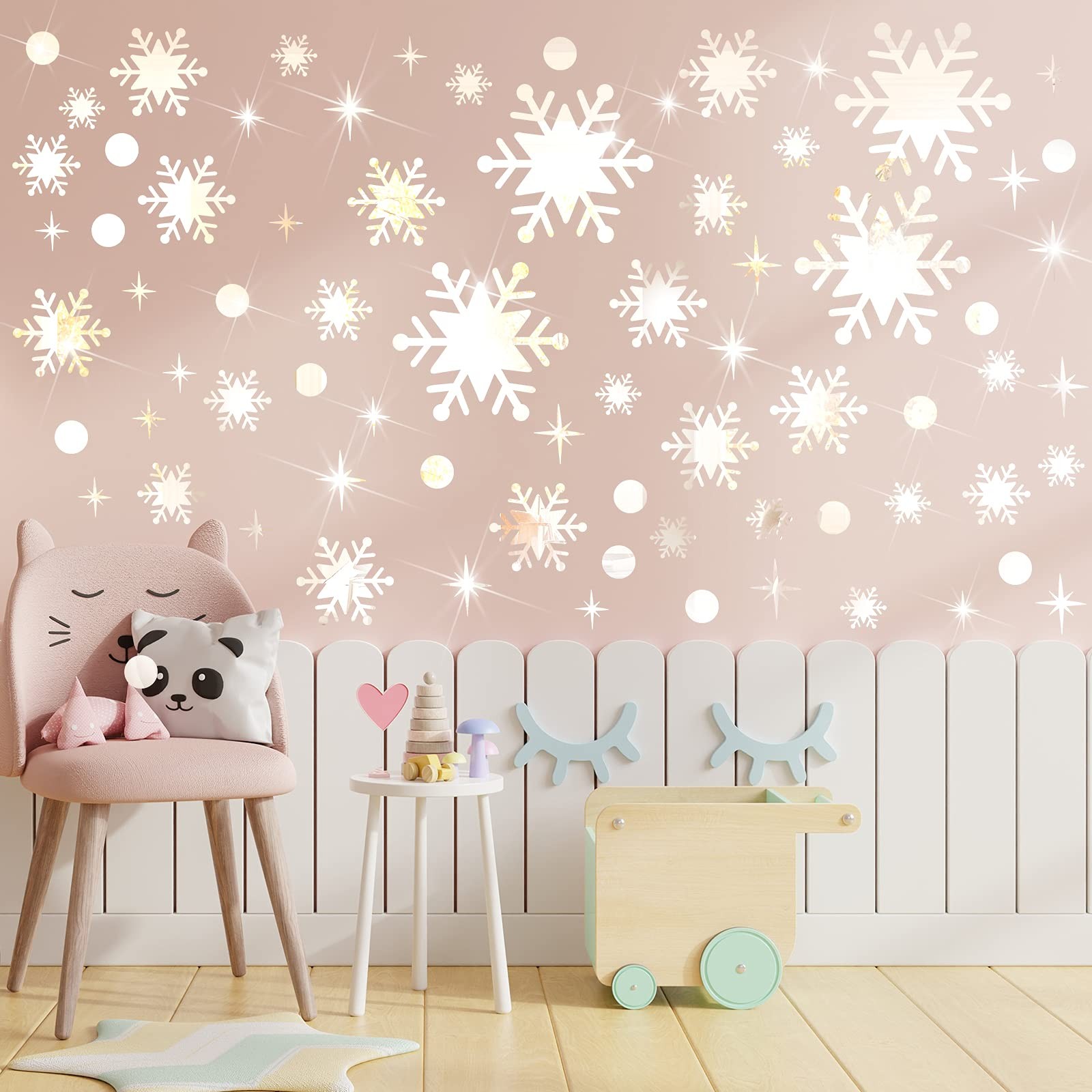 Outus 193 Pcs Christmas Snowflake Mirror Wall Decal Sticker Silver