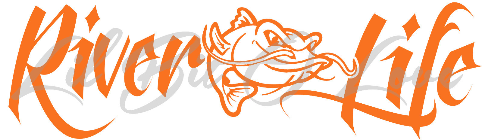 River Life Decal with Mean Catfish 22.5 x 5.6 Sticker Fishing Fisherman Cat