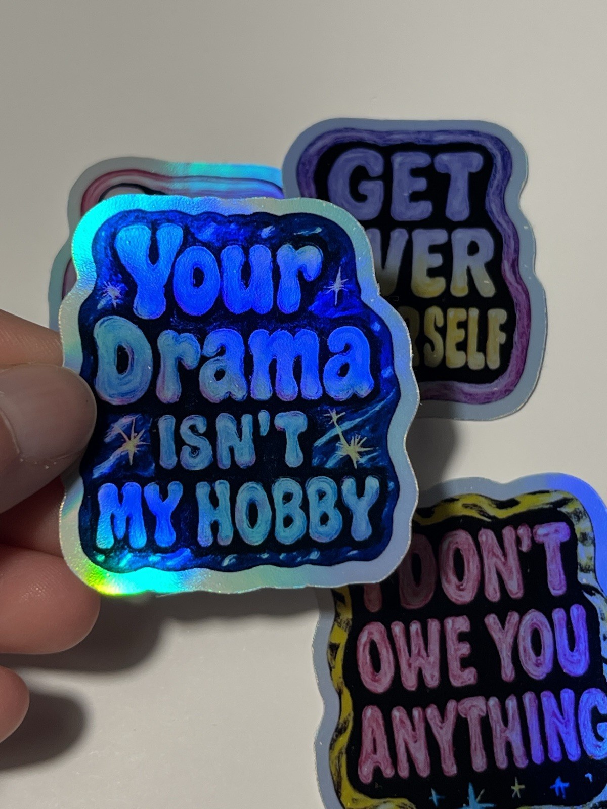 90s Neon Reality Check Holographic Waterproof Vinyl 4 Stickers Set