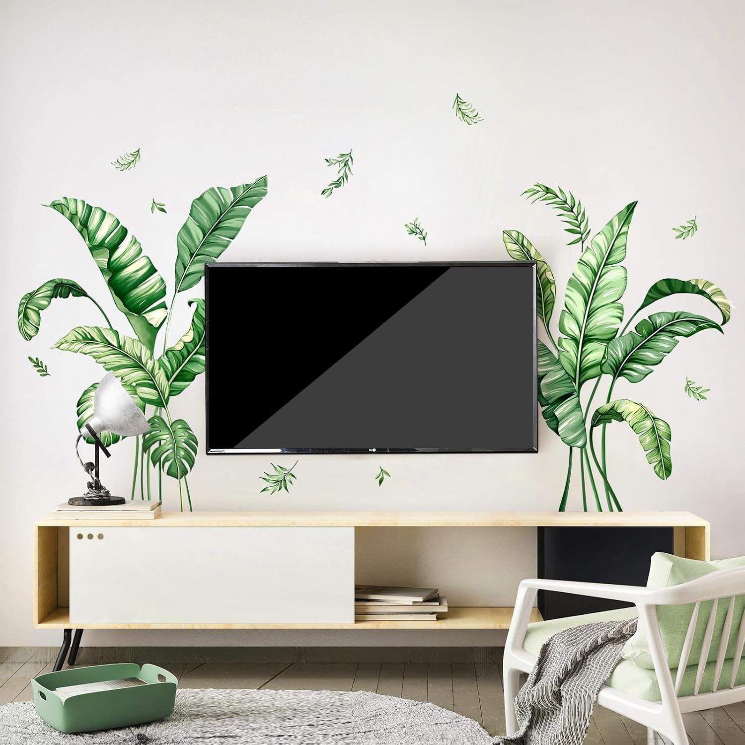 Large Tropical Palm Leaves Wall Decals Green Peel Stick Vinyl Wall Stickers Deco