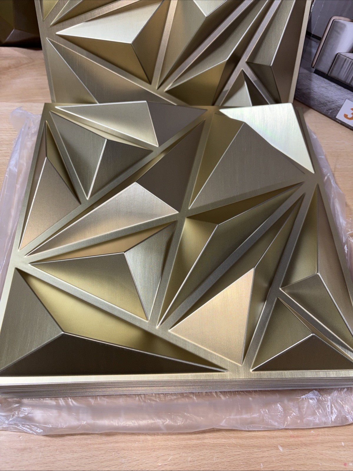 Champaign Gold 3D Diamond Wall Panels – 33 Pack, 12"x12" Decor