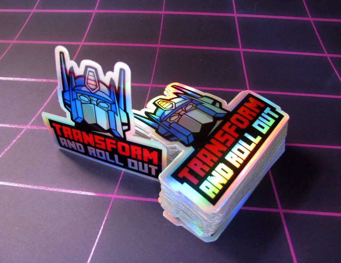 "Roll Out" Holographic Sticker Metallic Robot Laptop Skateboard Decal