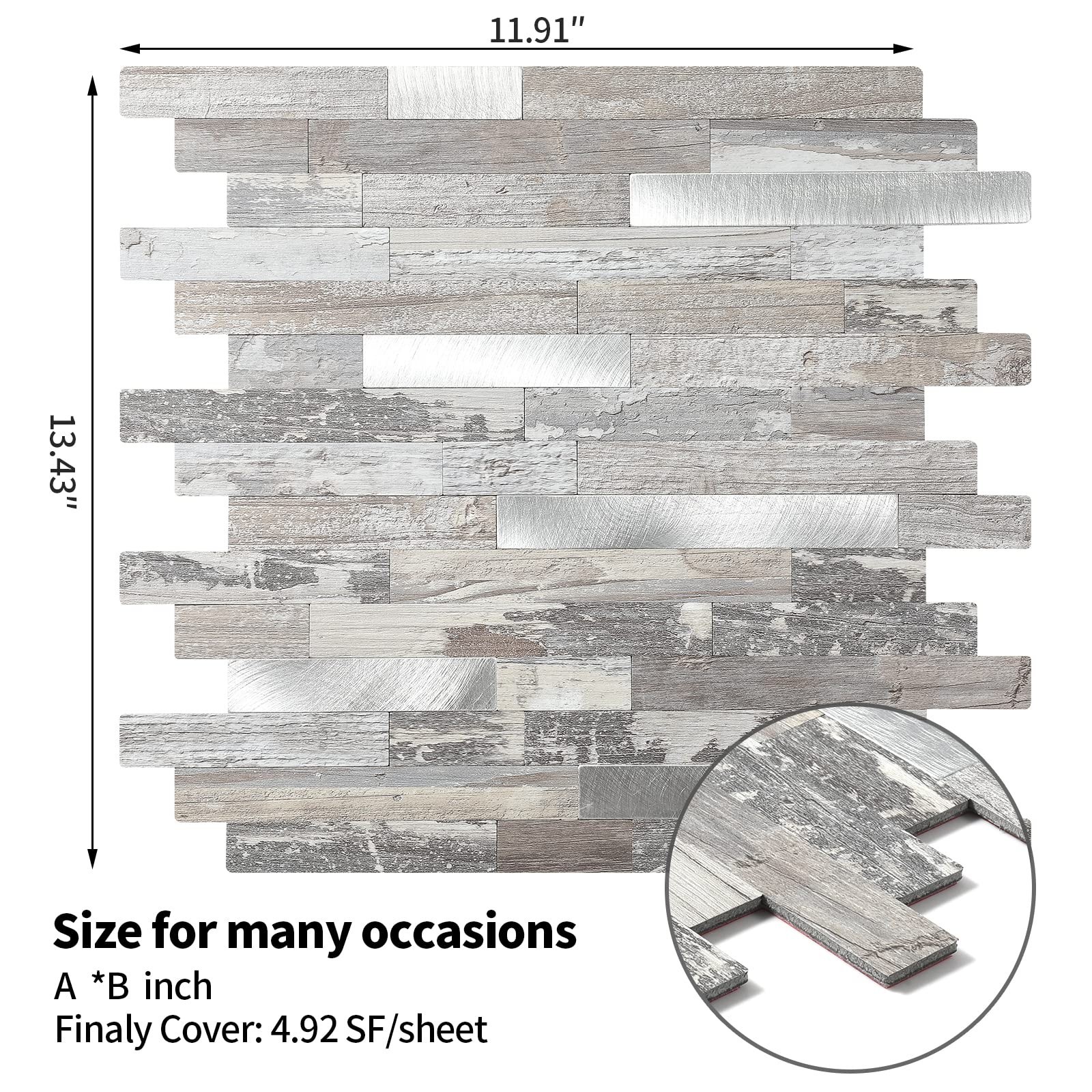 Yipscazo 20 – Sheet Peel and Stick Wood Metal Tile Backsplash, Stick on Tiles…