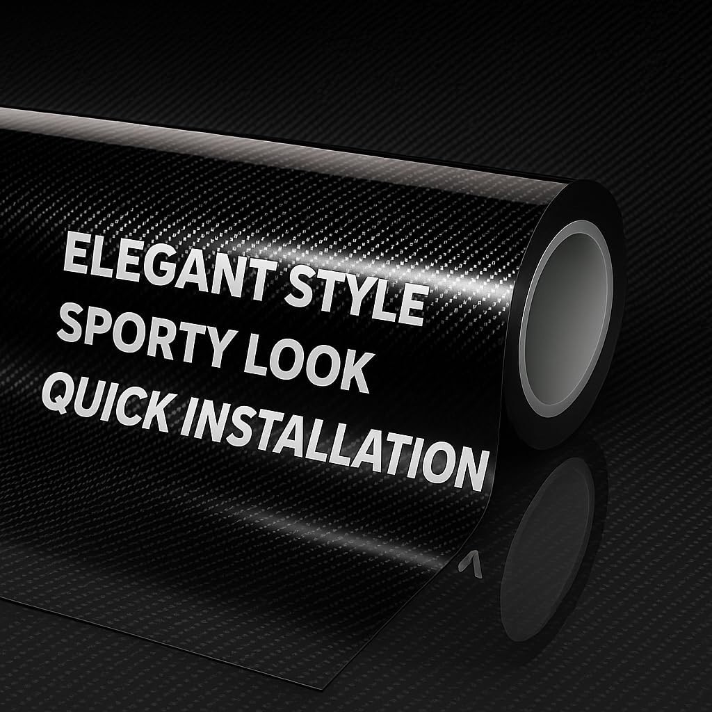 7D Super Glossy Black Carbon Fiber Vinyl Wrap – Anti-Wrinkle, Air Release Aut…