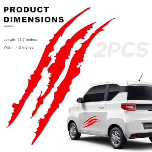 2PCS Claw Mark Decals for Cars, Reflective Auto Headlight Scratches Stripes Red