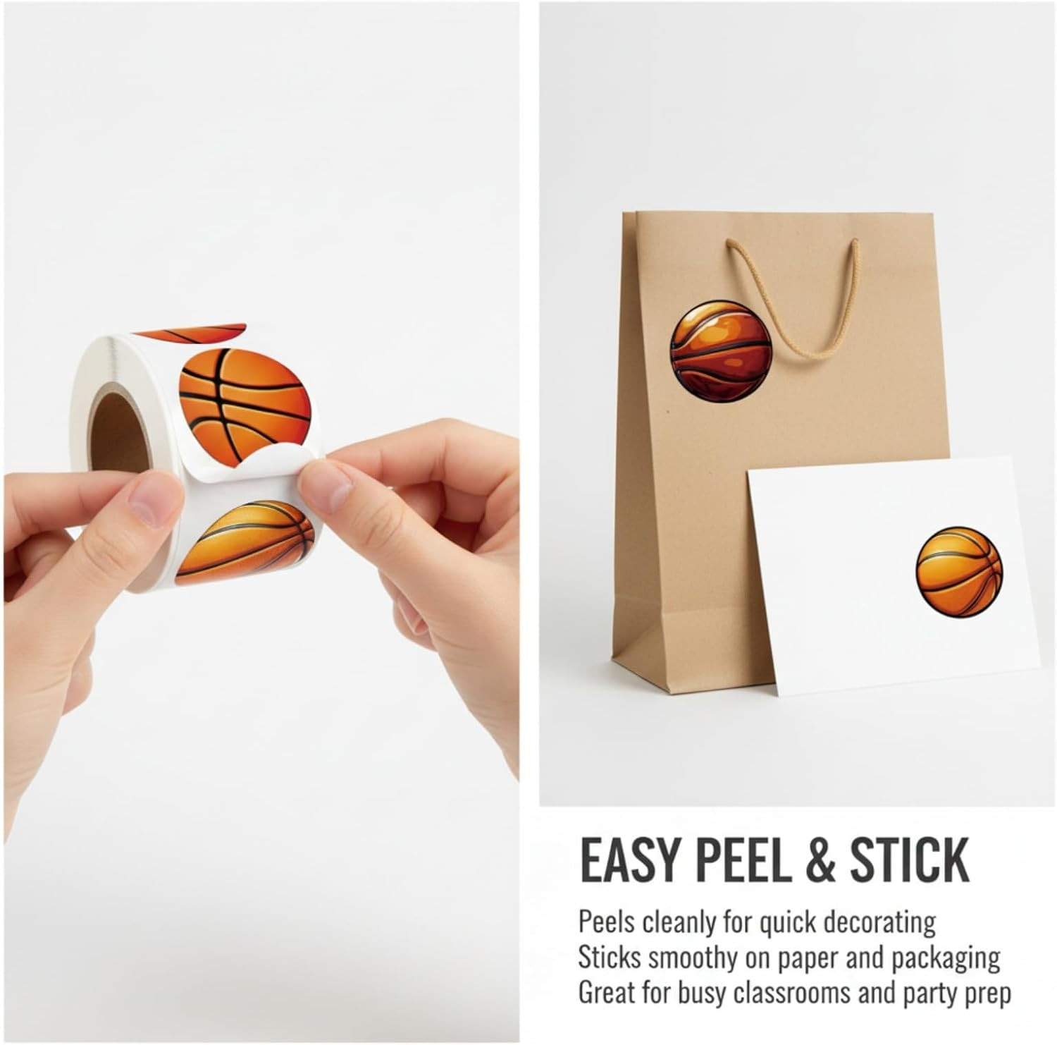 1000PCS Basketball Stickers Roll, Self-Adhesive Sports Ball Labels