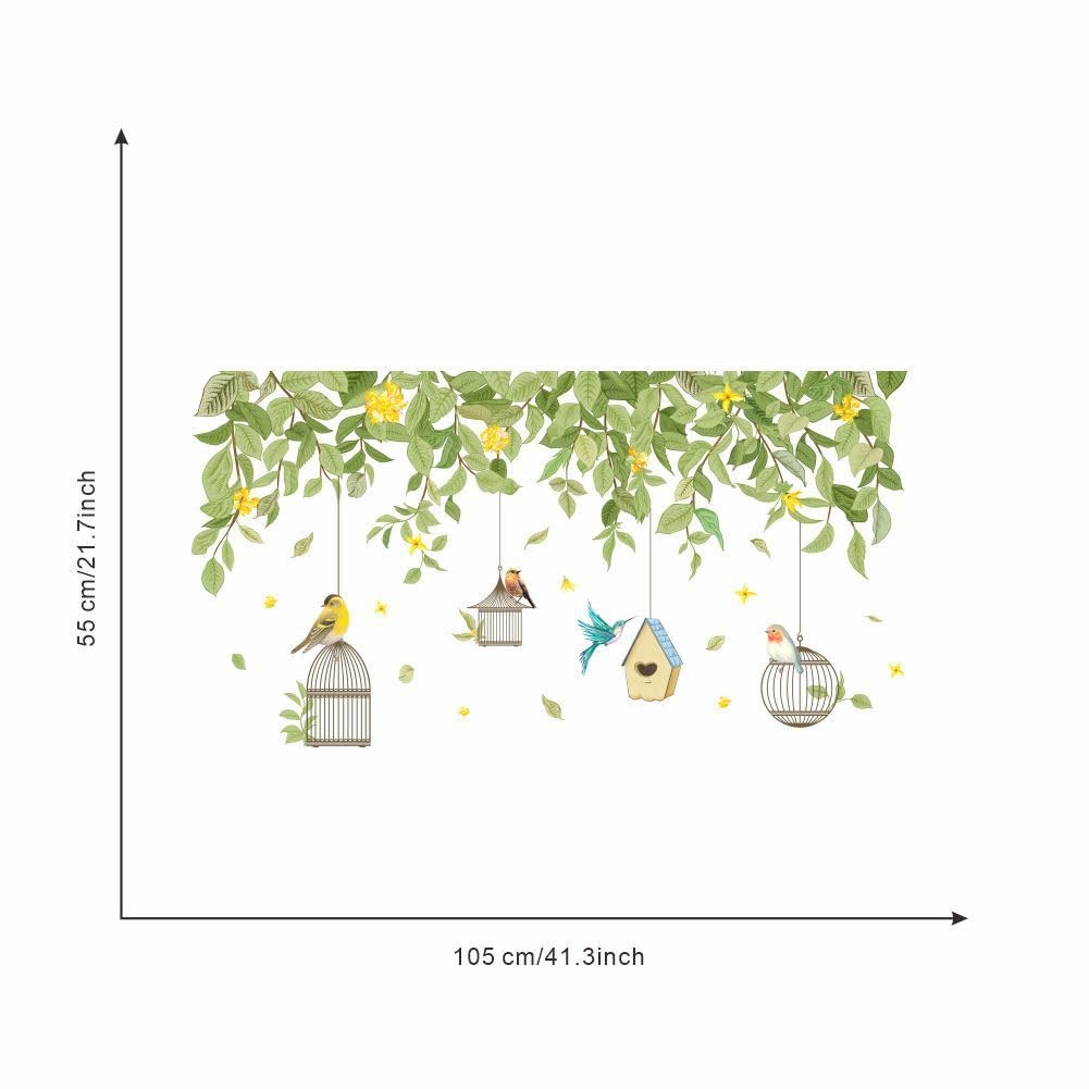 Hanging Green Leaf Wall Stickers Decor Yellow Floral Flower Leaves Bird Cage …