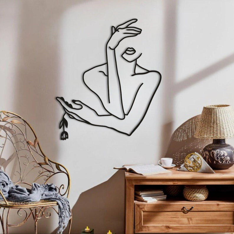 Minimalist Female Line Art Decor, Metal Wall , Bedroom Wall Housewarming Gift,