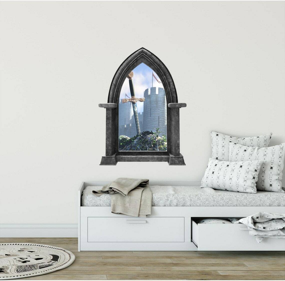 CastleScape Sword In The Stone Wall Decal Castle Window Vinyl Wall Sticker Decor