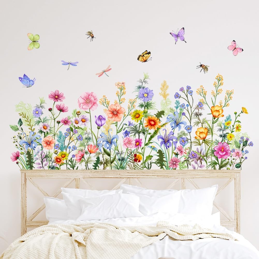 Colorful Floral Wall Decals Wildflowers Flower Wall Stickers Butterfly Green …