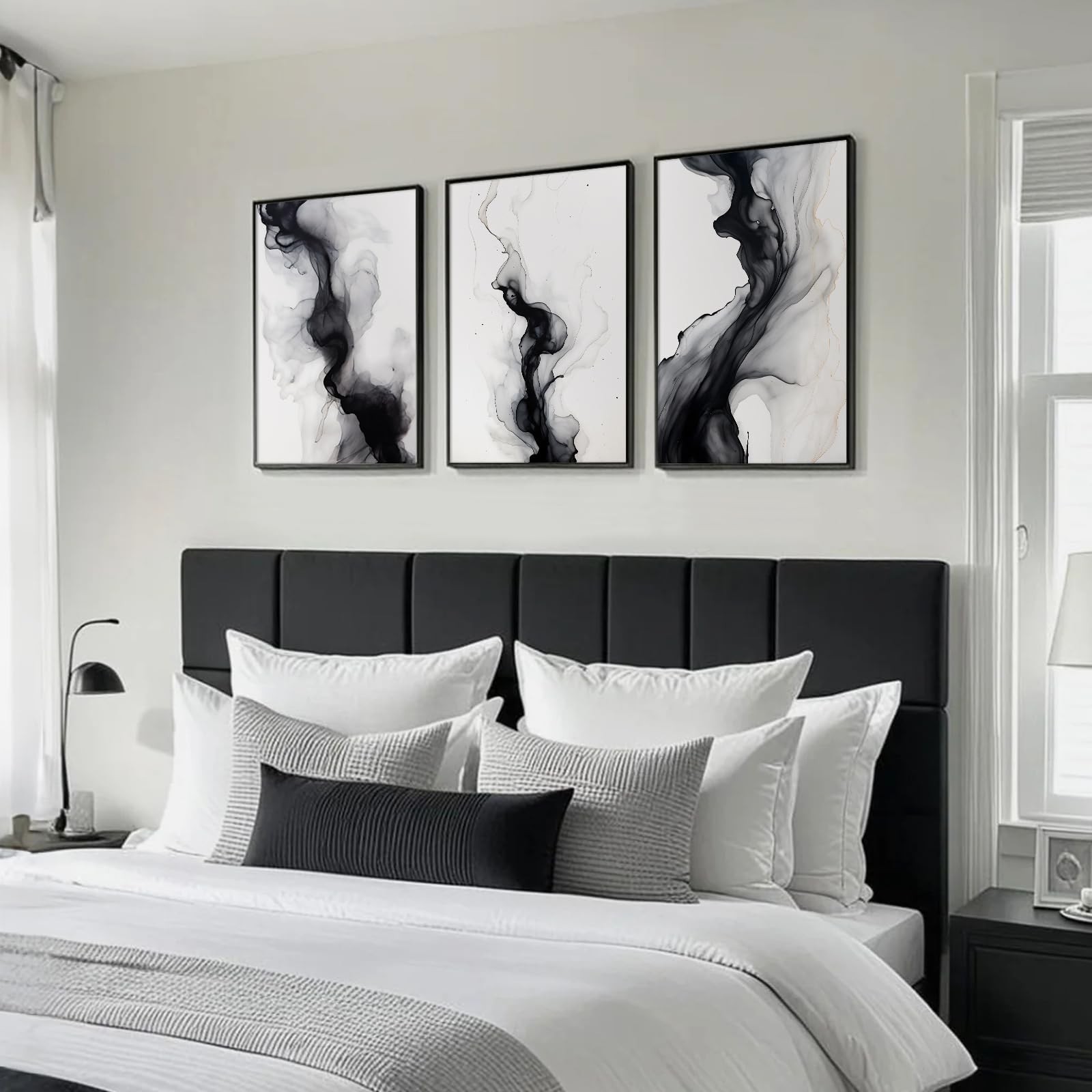 Black White Abstract Wall Art Decor Gray Modern Wall Art Minimalist Canvas Pa…